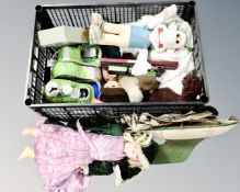 A box of vintage wooden pond yacht, soft toys,