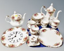 A tray of 27 pieces of Royal Albert Old Country roses tea and cabinet china together with a wall