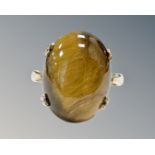 A 9ct yellow gold cabochon tiger's eye ring, size L.