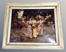 A Victorian crystoleum depicting ladies with flower baskets,