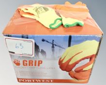 A box of Portwest grip builder's latex gloves,