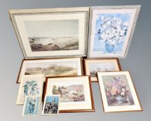 Eight pictures including Judy Boyes signed print, Alan Ingham farming print,