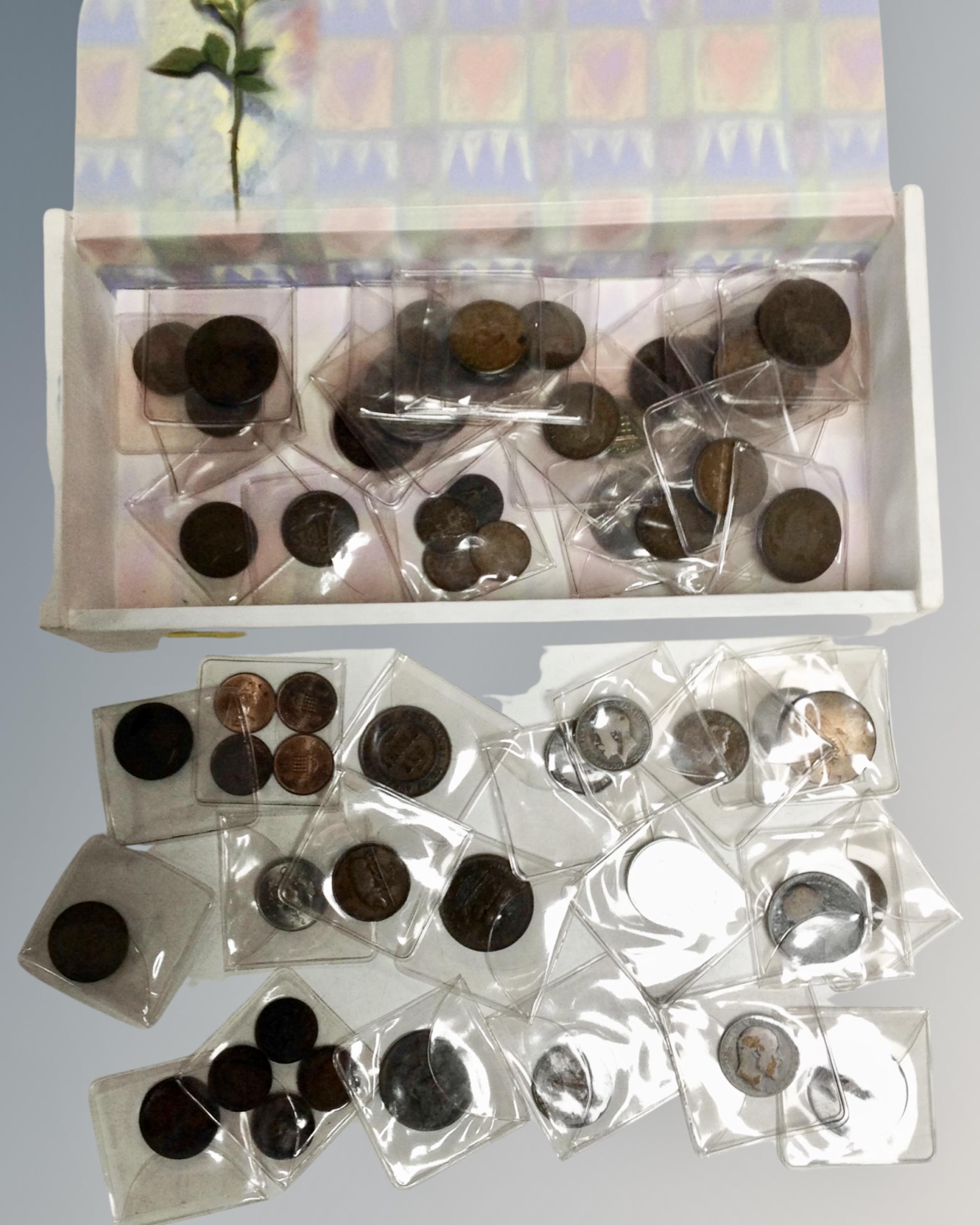 A box of Victorian and later copper coins,