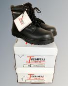 Two pairs of Toesavers steel toe-capped boots, size 8, boxed and new.