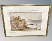 Edward Arden (1830-1909) : A priory by a coast, watercolour, 42 cm x 27 cm, signed, framed.