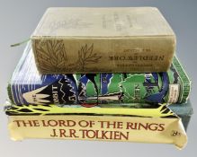 Two 20th century Tolkein volumes - The Lord of the Rings and Hobbit,
