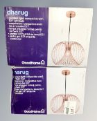 Two Goodhome Dharug copper finished pendant light fittings, boxed.