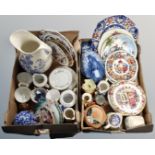 Two boxes of assorted ceramics to include antique and later cabinet and wall plates,