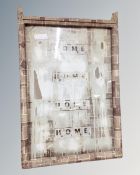 A Street Artist Duffy glass panel 'Scrabble Tiles Home', in frame.