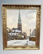 Continental School : Church Building in a Snow Lined Street, oil on canvas, 60cm by 75cm,