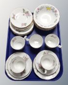 A tray containing 17 pieces of Elizabethan Sweet Briar tea china together six Duchess Bramble Rose
