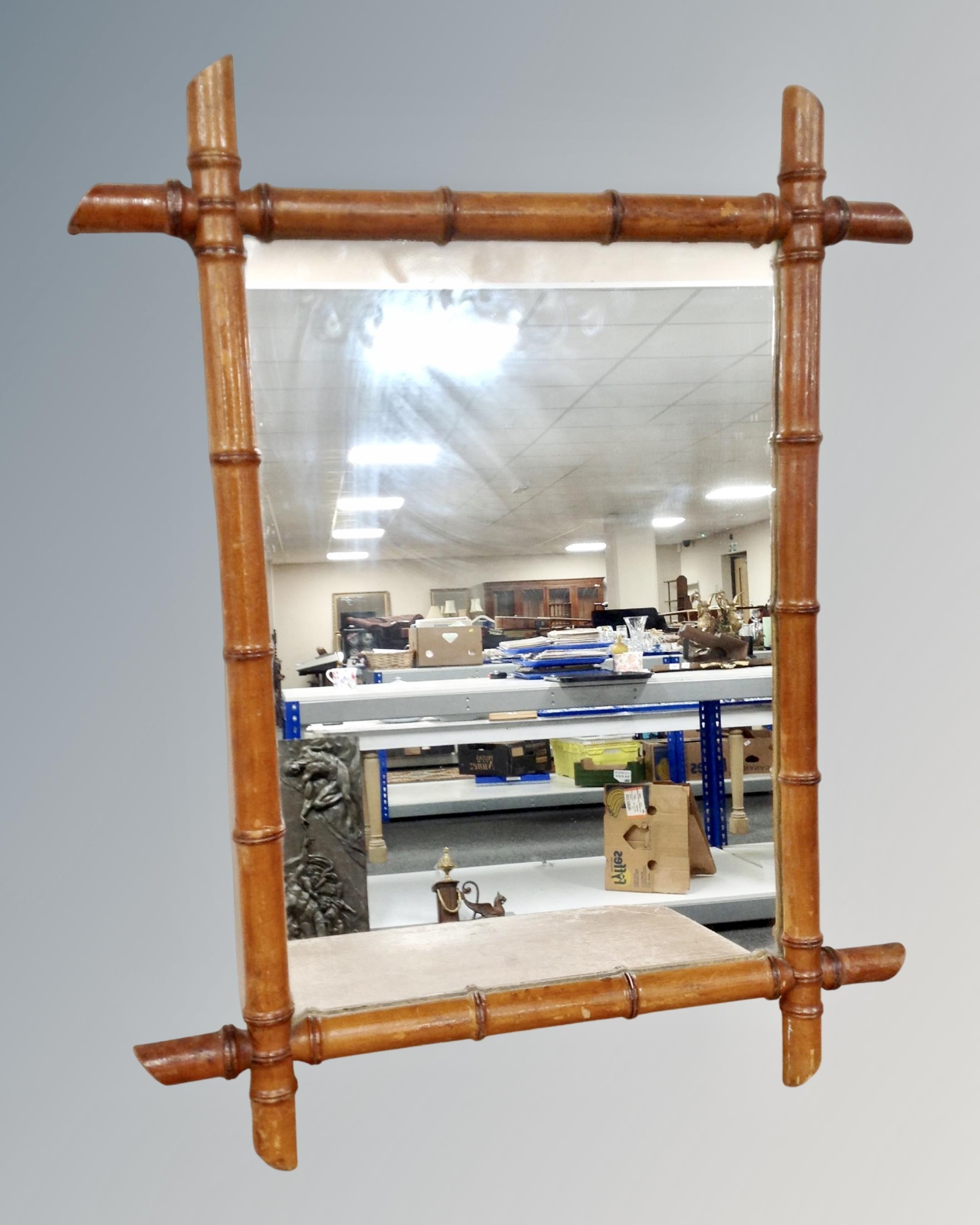 A French Aesthetic movement bamboo framed mirror 72cm by 57cm