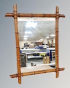 A French Aesthetic movement bamboo framed mirror 72cm by 57cm
