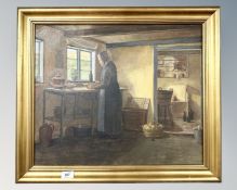 Continental School : Lady in a Kitchen, oil on canvas, 53cm by 44cm.