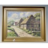 V. Albertsen : Thatched Cottages, oil on canvas, 62cm by 48cm.