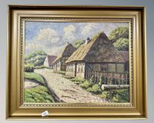 V. Albertsen : Thatched Cottages, oil on canvas, 62cm by 48cm.