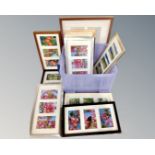 A box of triptych picture frames containing colour photographs