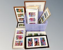 A box of triptych picture frames containing colour photographs