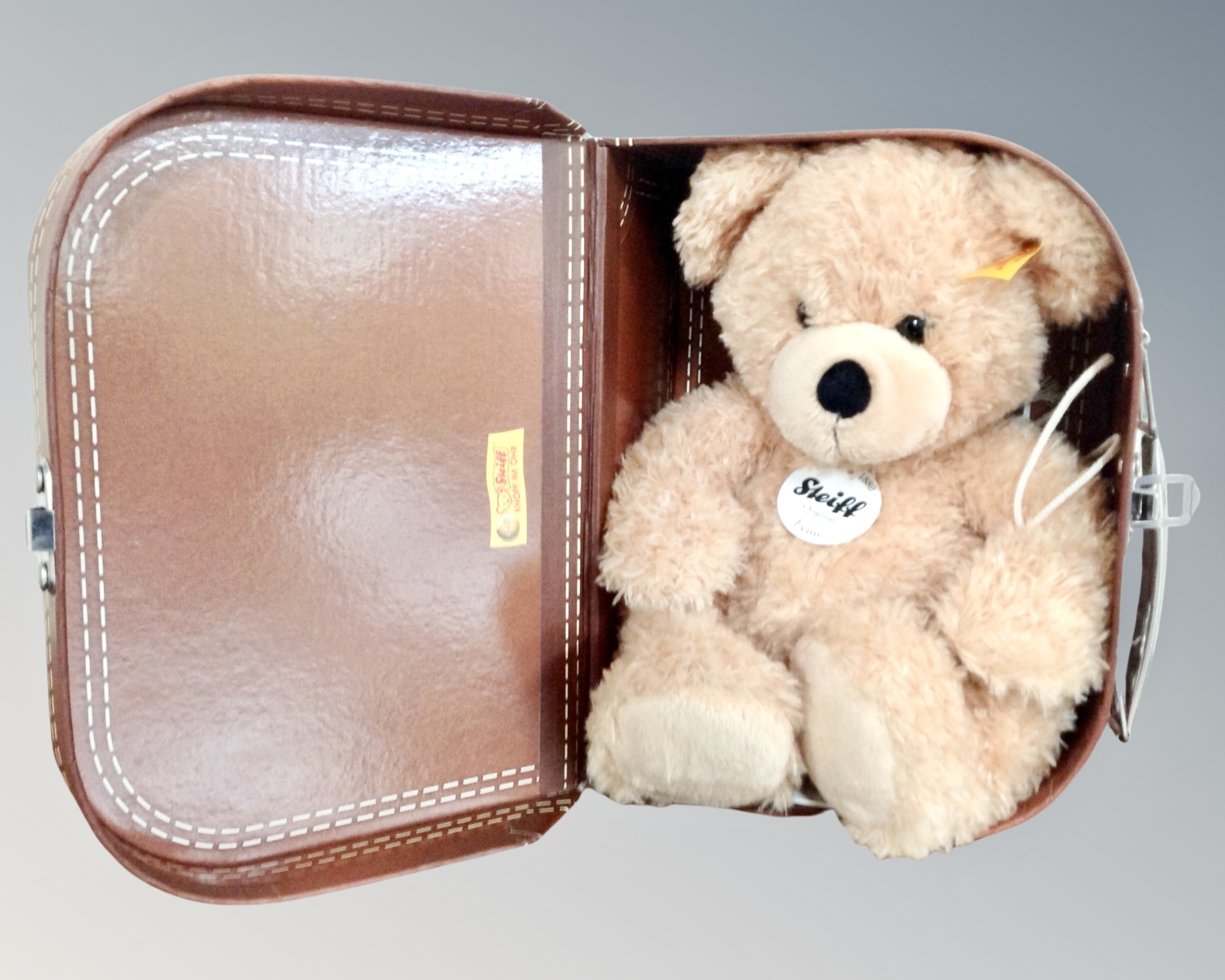 A Steiff Fynn bear in miniature suitcase