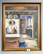 Continental School : Kitchen Interior, oil on canvas, 37cm by 47cm.
