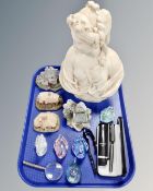 A contemporary bust together with four Lilliput Lane ornaments,