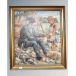 Bendt Lauridsen : Farmer with Child, oil on canvas, 58cm by 66cm.