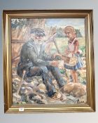 Bendt Lauridsen : Farmer with Child, oil on canvas, 58cm by 66cm.