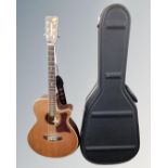 A Tanglewood model TW45NSB semi-acoustic guitar in carry case