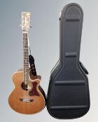 A Tanglewood model TW45NSB semi-acoustic guitar in carry case