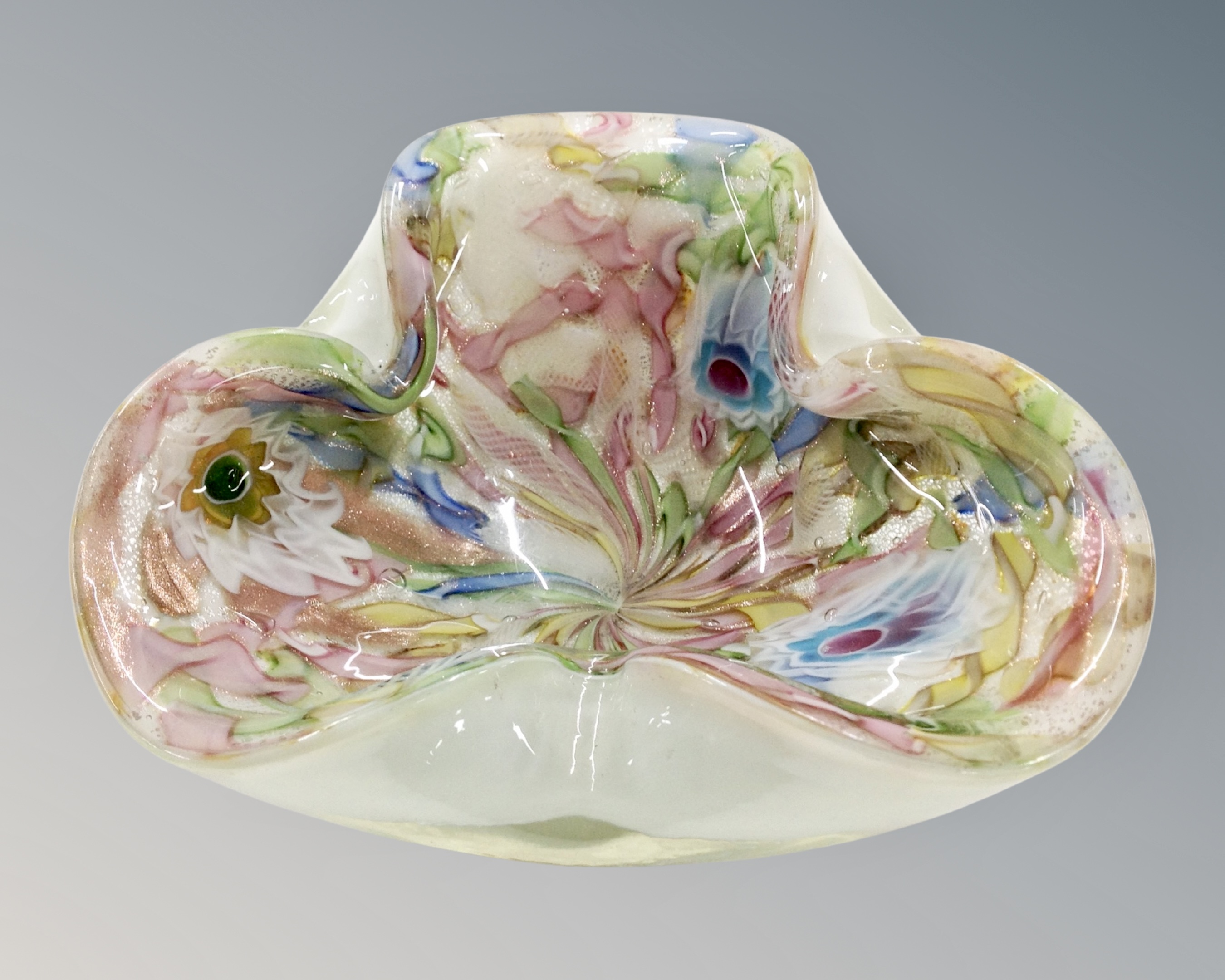 A clover-shaped studio glass dish,