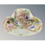 A clover-shaped studio glass dish,