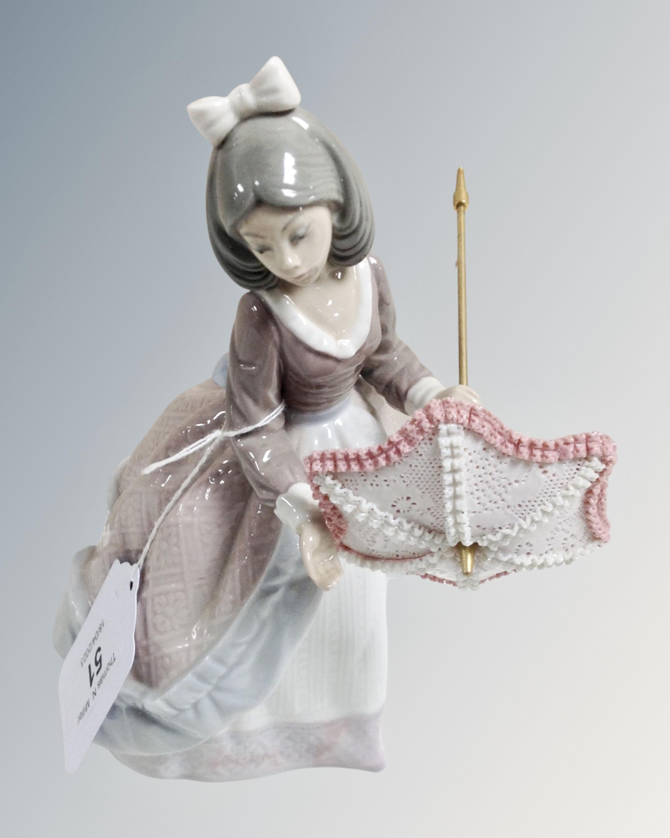 A Lladro china figure : Lady with Parasol, height 19 cm.