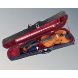 A Westbury full size violin and bow with accessories in carry case