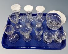 A tray containing 12 pieces of 19th century glassware including Georgian facet stem liqueur glasses,