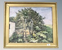 E. L. Friis : Garden Trellis by a Shed, oil on canvas, 54cm by 45cm.