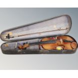 An early 20th century German violin, labelled Made in Germany Copy of Antonius Stradivarius,