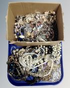 A tray containing a large quantity of costume jewellery.