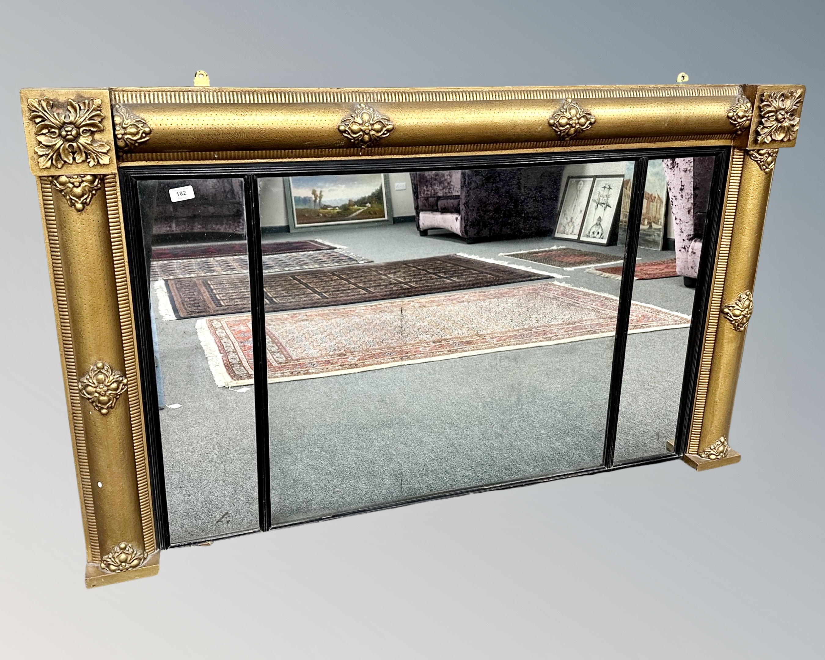 A 19th century gilded overmantel mirror, 147cm by 90cm.