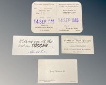 Newcastle United Director's seat card 1949 vs Manchester United,