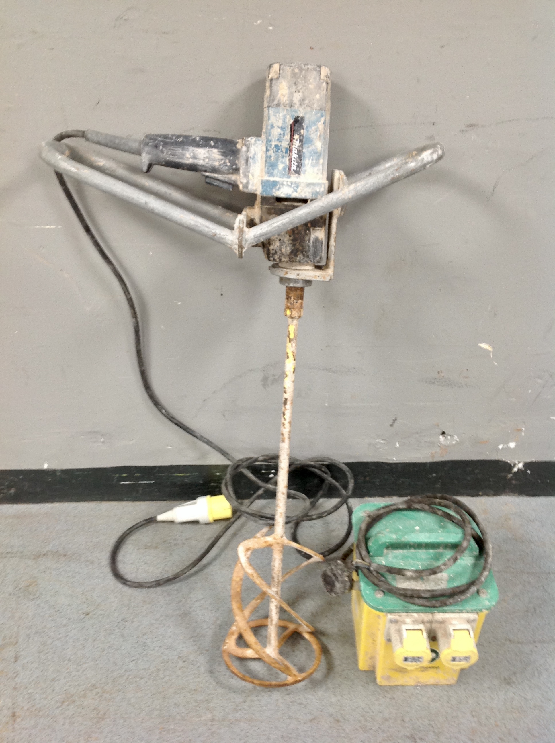 A Makita plaster's whisk 110v together with a 110v transformer