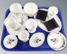 A tray containing 12 pieces of Wedgwood Hathaway Rose cabinet china.