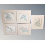 Five 19th century hand coloured maps of North,