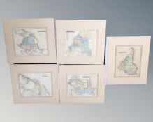 Five 19th century hand coloured maps of North,