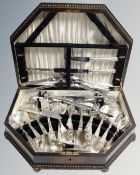 An oak-cased canteen of Sheffield silver plated cutlery, box dimensions 46 cm x 33 cm x 10 cm.