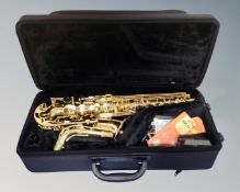 A Yamaha brass alto saxophone YAS-280 serial number M34430, Made in Indonesia,