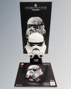 A Lego Star Wars 75276 Storm Trooper Helmet with box and instructions.
