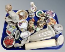 Twenty-one various china items : Ardleigh Elliott lidded trinket boxes, continental figures,