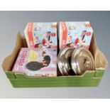 Two boxes containing kitchen electricals including Delta donut maker, American Originals cake maker,