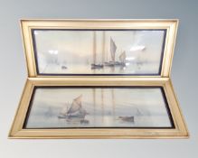 A A pair of G Morris antiquarian watercolours 'Misty Sunrise and Misty Evening',
