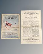 A scarce Schneider cup programme 1929 with circular from Rolls Royce with pencil sketch of a